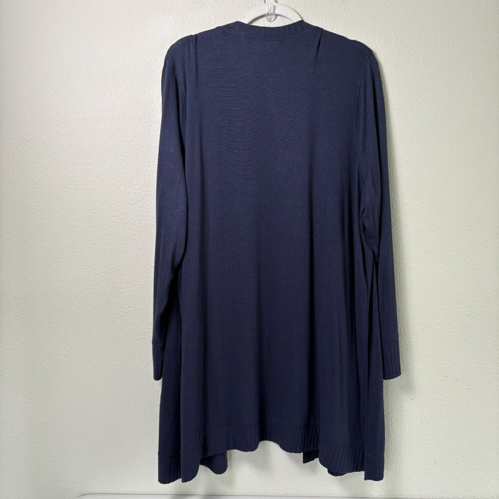 Belle By Kim Gravel Brushed Knit Duster Cardigan Rib Trim Size XL Blue Pockets - Picture 4 of 13